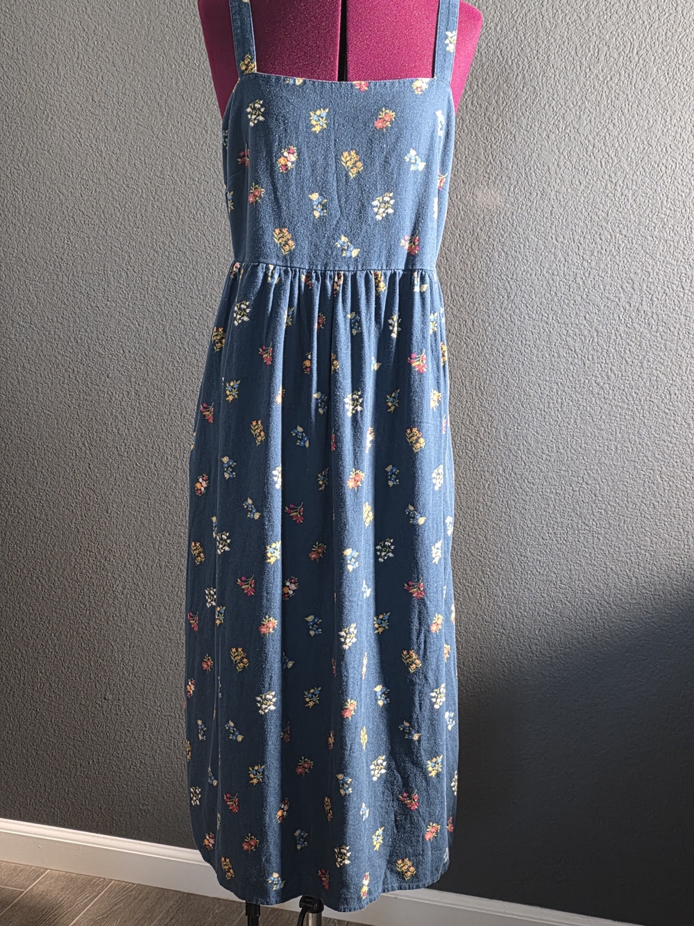 Sonoma Goods for Life Blue Floral Linen Blend Midi Dress Size L